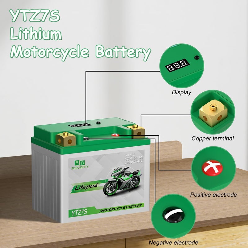 SDULIBITIY بطارية دراجة نارية ليثيوم YTZ7S YTX5L-BS LiFePO4 12V 4Ah 280-350CCA عالية الأداء، متوافقة مع ATV، UTV، PWC، Seadoo، Polaris وبطارية مولد - Image 3